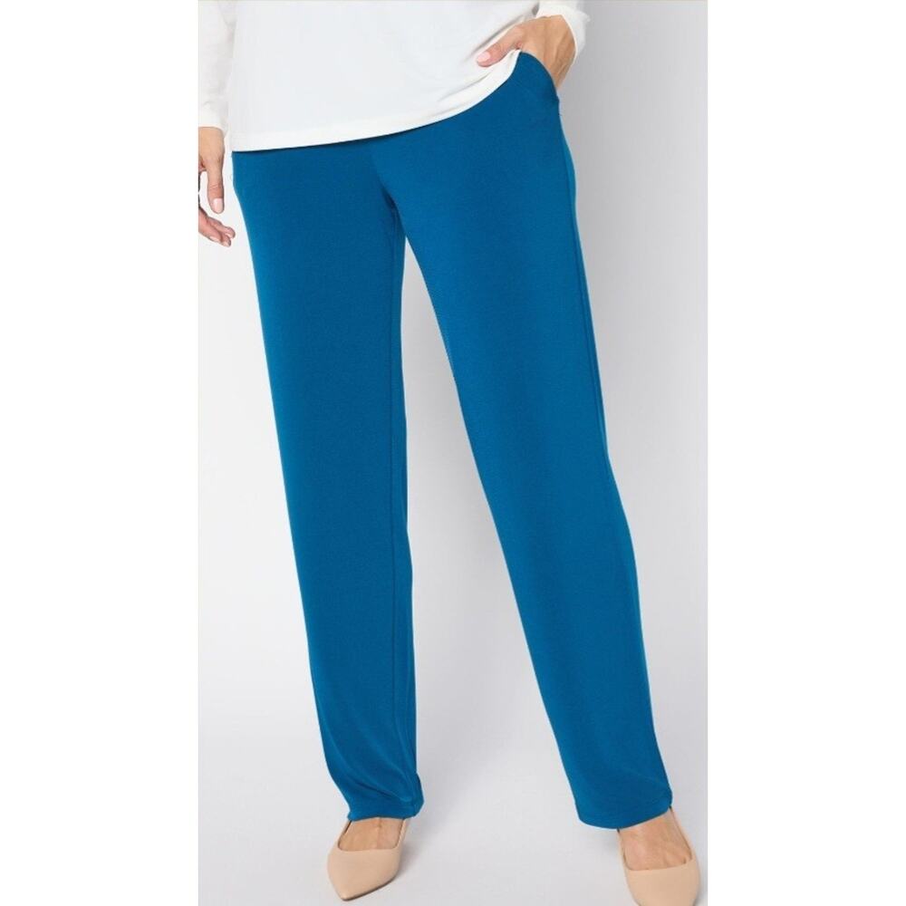 Susan Graver Size 1X Teal Blue Essentials Liquid Knit Pants A706737 NWOT